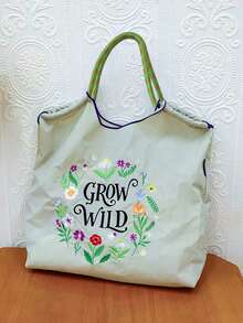 New Versatile Embroidered Floral Pattern Foldable Tote Bag, Large Capacity Shopping Bag Suitable For Daily Commute, Women's Shoulder Handbag - Multicolor - View 5