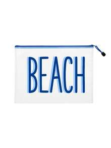 多色防水時尚網格沙灘包,印有彩色「Beach」文字的化妝包,沙灘主題。大容量透明化妝包配尼龍拉鍊盥洗包-輕量,可存放文件、文具、防曬乳、零食、比基尼和沙灘必需品。春夏收納,耐用,非常適合游泳、沙灘、潛水和夏季假期,也適合學生返校使用。 - 彩色 - 查看 14
