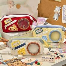 Back To School Large Capacity Apple/Burger/Milk Tea Pencil Case - Kawaii Food Theme Design With Burger And Apple, Retro Contrast Colors, Suitable For School And Stationery Organization, Cute Pencil Case - Multicolor - View 3
