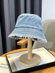 1 pieza Sombrero de cubo de mezclilla para mujer, diseño clásico lavado y con bordes desgastados para primavera y verano, protección solar, adecuado para uso al aire libre y en la playa - Multicolor - Ver 6