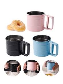 1pc 430 Stainless Steel Flour Sifter, Baking Powder Sugar Sifter Tool, Spray Painted Anti-Rust, Multi-Color High-Quality Design, Fine Mesh One-Click Press, Easy To Clean And Store With Hook, Essential For Home Baking Cake Flour Sifting, Suitable For Beginners, Sifts Powdered Sugar, Cocoa Powder, Matcha Powder, Optimized Packaging - View 12