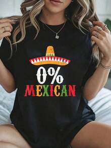 Women's T-Shirt0% Mexican Cinco De Mayo Fiesta Sombrero Funny - Summer Tops Office Outfits For Women, Vacation Outfits WomanCasual Daily - 黑色 - 查看 6