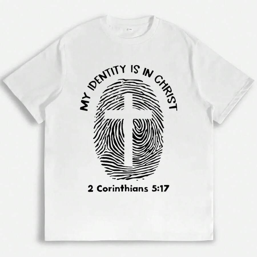 My Identity Is In Christ Graphic T-Shirt Christian Cross Inspirational Religious T-Shirt Church Clothing Gift For Believers Casual Daily Wear Modern Faith Themed T-Shirt For Women - 白色 - 查看 1