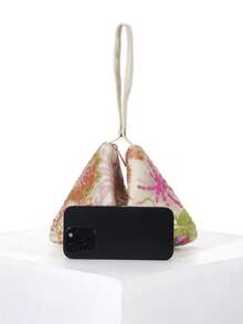 Floral & Leaf Sequin Mesh Decor Magnetic Triangle Handbag, Casual Beach Summer Vacation Style, Suitable For Party, Wedding, Prom (Pattern Random) - Multicolor - View 3