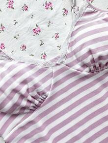 Vestido corto de verano con tirantes de mujer con rayas y volantes - Rosa - Ver 5