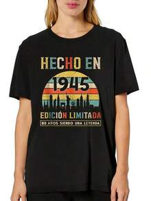 Camiseta unisex de manga corta, Camiseta gráfica casual para mujer Hecho En 1945 Edicion Limitada - Cuello redondo, manga corta, cómoda para todas las estaciones, lavable a máquina, camiseta para todas las estaciones.|Comfortable Fit,playeras hombre,spiderman,, mujer,romwe men,boho chic,maestras regalos,camiseta para mujerconjuntos curvy para mu,y2k, - Negro - Ver 6