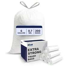 Plasticplace 4 - 6 gallon White Drawstring Bags 100% Prime Material 17x20 0.7 Mil 200/Case - Paquete de 200 unidades - Ver 2