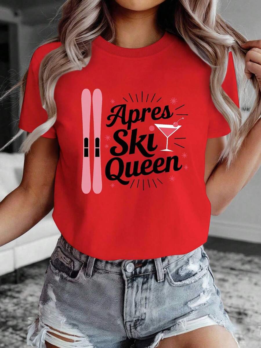 Camiseta cómoda para mujer Apres Ski Queen Pink Skis Cocktail - Rojo - Ver 1
