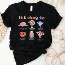 Normal Sentirse Bien Camiseta de Concientización Mental, Camiseta de Sentimientos Importantes, Camiseta de Terapia y Motivación, Camisetas de Verano - Estilo Urbano Vintage, Unisex, Camiseta de Algodón Suelta de Manga Corta y Cuello Redondo - Negro - Ver 2