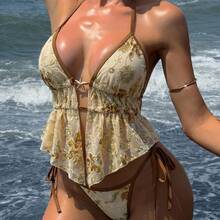 2026 New And Sexy Floral Sequin Two-Piece Swimsuit For Beach Vacation - 407-2咖色花 - 查看 3