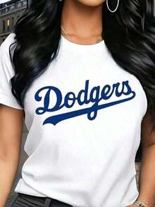 Camia de  para mujer con estampado del logo de los Dodgers, estilo béisbol, ropa casual para salidas diarias y eventos deportivos. Ideal para regalar. Camisetas para mujer, camisetas para hombre, camisas > Elegantes. Estilo bohemio. Blusas suaves, transpirables y cómodas para mujer, ideales para primavera, verano y otoño, perfectas para vacaciones, viajes y uso diario, y para ver partidos. - Blanco - Ver 1