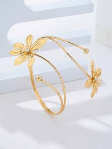 1pc Creative Fashion Luxury Rhinestone Flower Bracelet, Suitable For Daily, Vacation, Party Wear - Golden - View 4
