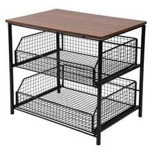 Coffee Pod Storage Organizer With 2 Sliding Baskets – Coffee Machine Stand For Counter, Walnut Top & Sturdy Metal Frame, Holds Up To 10kg Per Layer, Coffee Bar Stand For Kitchen Living Room - Walnut Wood - View 10