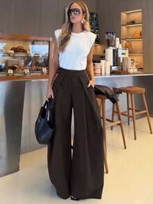 2026 Autumn/Winter New Tailored Wide-Leg Pants, Pleated Design, Non-Transparent Fabric, Comfortable To Wear. - Volcanic Gray - View 9