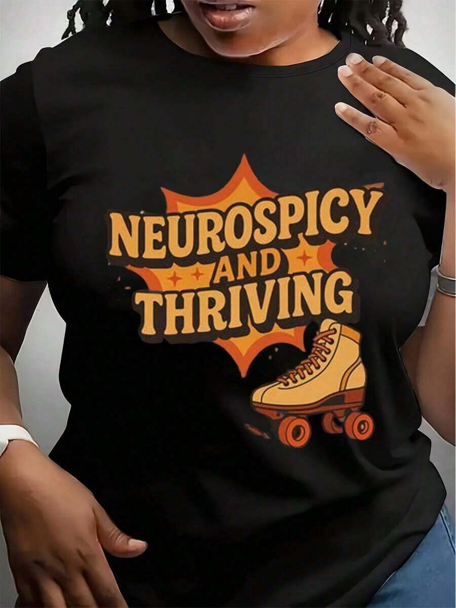Camiseta Neurospicy And Thriving, Camiseta Retro de Patinaje sobre Ruedas, Camiseta Orgullo Autista, Concientización sobre el TDAH, Regalo de Neurodiversidad, Camiseta de Salud Mental - Negro - Ver 1
