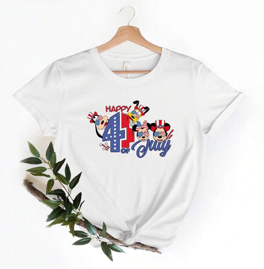 Disney Unisex T-Shirt Mickey & Friends 4th Of July Shirt: Patriotic US Flag Tee - 白色 - 查看 1