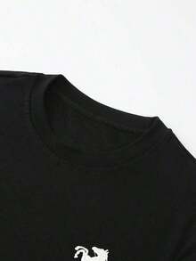 Camiseta casual de manga corta y cuello redondo ajustada para mujer, color café - Negro 2 - Ver 4