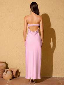Vestido formal de satén sólido, vestido de cóctel elegante, vestido de fiesta de graduación, vestido de invitada de boda para primavera - Rosa Pálido - Ver 7