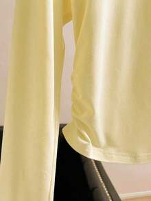 Camiseta casual de manga larga, cuello redondo, con estampado de lazo, color negro para mujer - Amarillo - Ver 5