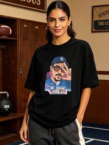 Camiseta de manga corta con cuello redondo suave y casual de verano para mujer, estilo rugby, estilo universitario, tops para salir, algodón, vintage, estilo callejero europeo y americano, casual deportivo, estilo unisex, estilo casual urbano, tops bonitos, generación Z, curvas, ropa Y2K, camisetas divertidas, tops para damas, conjuntos de vacaciones para mujeres, top lindo, camiseta gráfica, conjuntos de primavera, camisetas holgadas, ropa de calle retro, estilo de los 90, estilo de los 2000, subcultura, top negro, tops blancos, conjunto de fiesta de los 90. Negro - Negro - Ver 3
