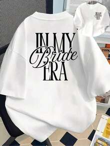 Camiseta de manga corta con estampado 'Wedding Era, Bride's Time', cuello redondo, estilo casual para primavera y verano, ropa de mujer 100% algodón. - Blanco - Ver 1