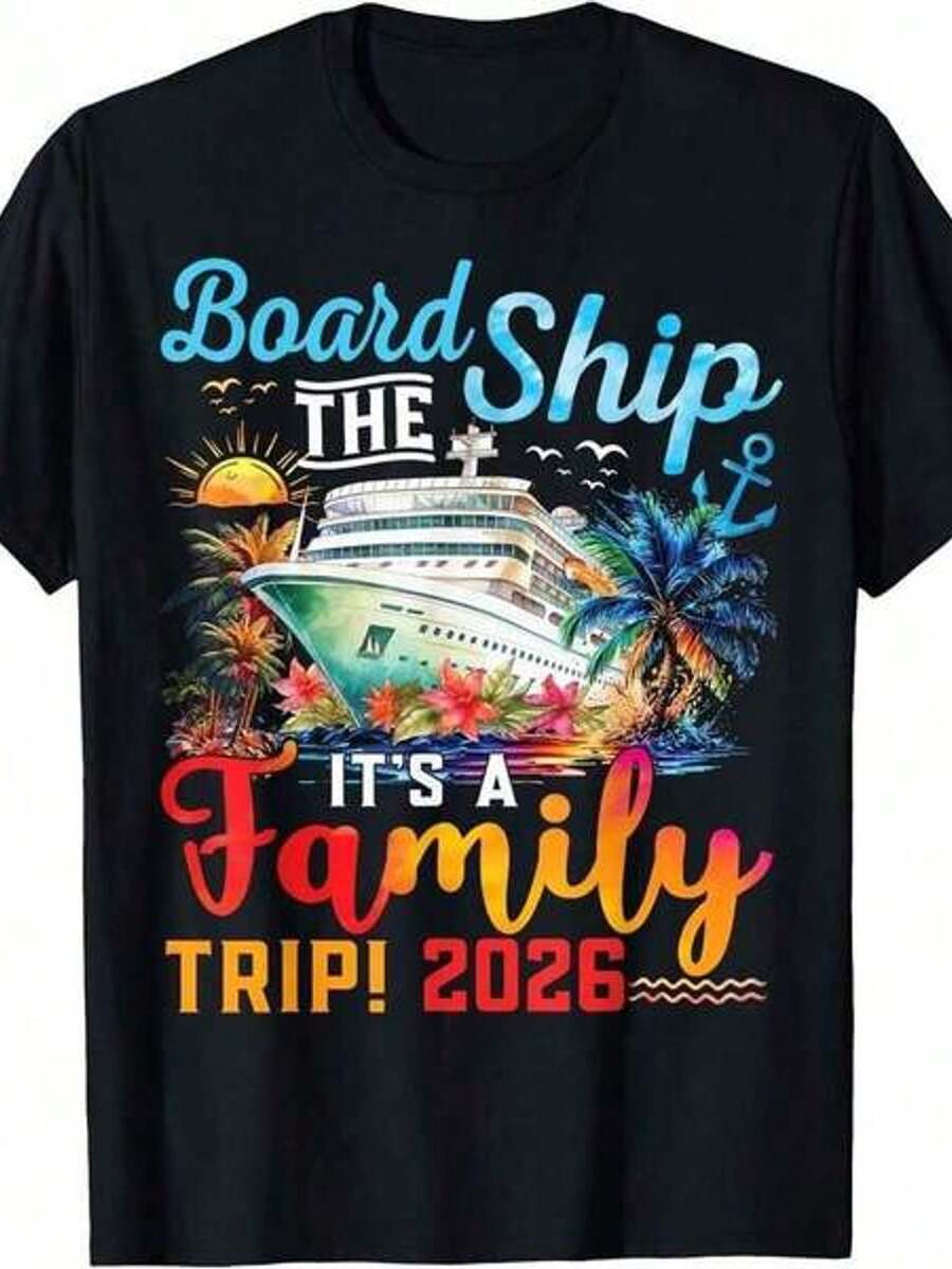 Embárcate en el barco: ¡Es un viaje familiar! Camiseta de crucero a juego para grupo 2026. Camiseta gráfica de talla grande para mujer.
