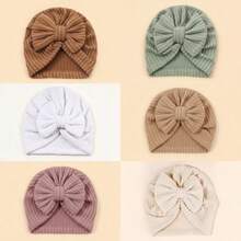 Set de 6 piezas/paquete de gorros de diadema de punto jacquard para bebé de 1 a 6 meses, gorros turbante con moño para bebé recién nacido, gorros para todas las estaciones - Multicolor - Ver 14