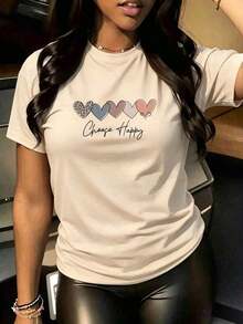 High-End Summer T-Shirt For Women, Casual White Knit Short Sleeve T-Shirt With Round Neck And Drop Shoulders For Summer Comfort - 杏色 - 查看 12
