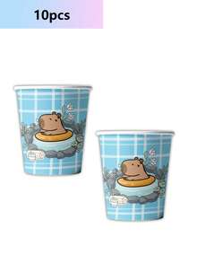 10 piezas Vajilla de fiesta de capibara con animales inflables, platos de papel, vasos, servilletas, decoración de fiesta de cumpleaños de dibujos animados, fiesta de picnic - A - Ver 4