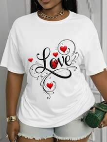Camiseta casual de manga corta y cuello redondo con estampado de 'Love'. Corte holgado con elasticidad moderada. Lavable a máquina. Adecuada para primavera, verano y otoño. Ropa casual. Tejido elástico. - Blanco - Ver 7