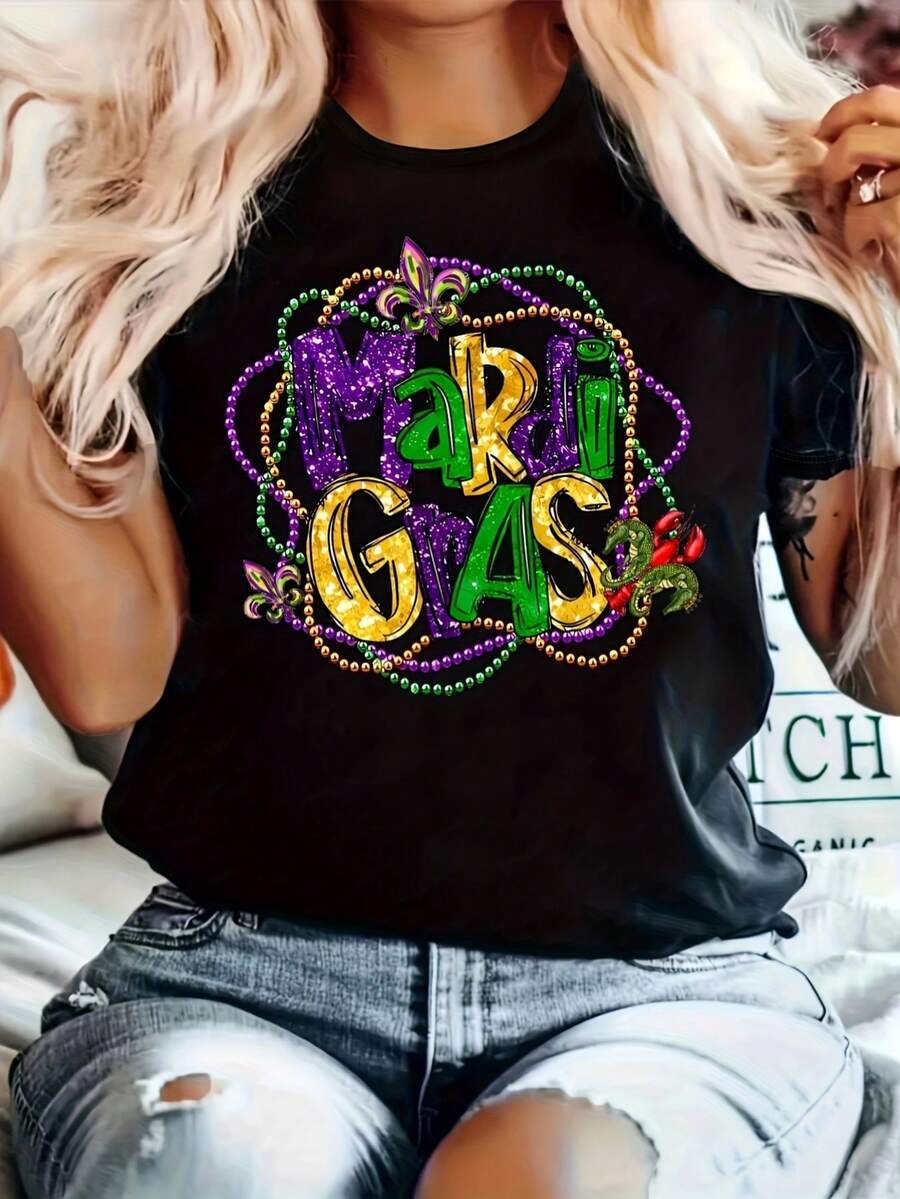 1 camiseta de mujer vibrante con temática de Maldivas - top casual de manga corta y cuello redondo para primavera/verano, estilo vacacional en negro con patrón de máscara colorido, ropa casual de verano ligera de algodón puro, camiseta estampada brillante, top ligero, disponible en tiendas comunitarias locales para entrega rápida, algodón suave para una experiencia cómoda, disfruta de descuentos, adecuada para Pascua, Halloween, Día de Acción de Gracias y otras festividades, 180g de algodón 100%. - Negro - Ver 1