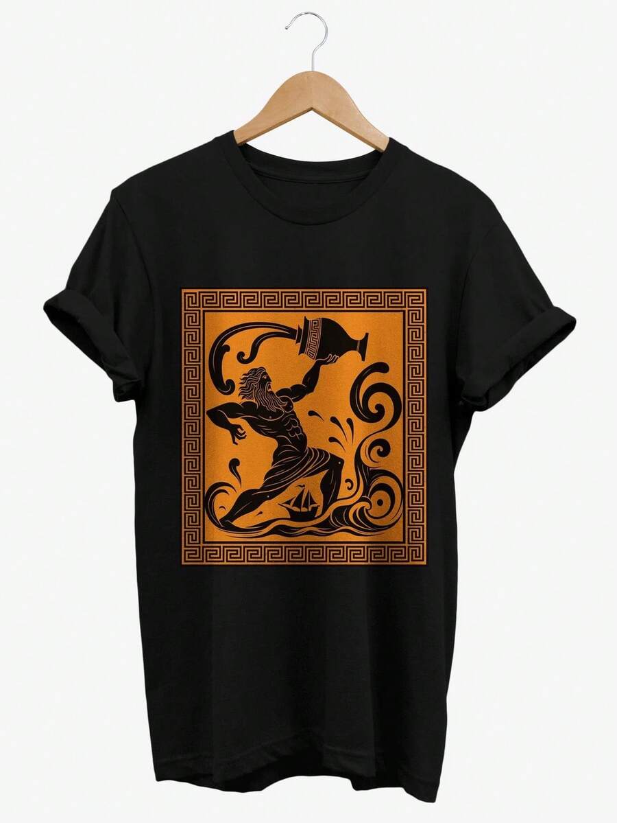 Camiseta POSEIDÓN Mitología griega Dios del mar Gráfico T1EE.220g Camiseta unisex de algodón puro. Peso ideal para todas las estaciones, apta tanto para hombres como para mujeres. Tejido duradero de alta calidad, suave al tacto y de larga duración. Prenda transpirable, ideal para usar en otoño y en vacaciones. - Negro - Ver 1