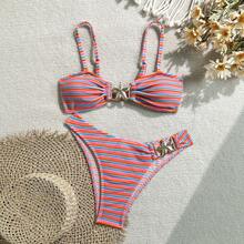 En stock: Traje de baño sexy a rayas de moda 2026 para mujer, bikini de dos piezas. - 9314 Bikini de rayas rojas - Ver 9