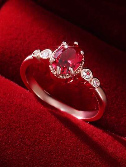 1 pieza Anillo ovalado elegante y clásico de circonita sintética - Anillo brillante y romántico para mujer, adecuado para el Día de San Valentín, uso diario, madre, Día de la Madre, regalo