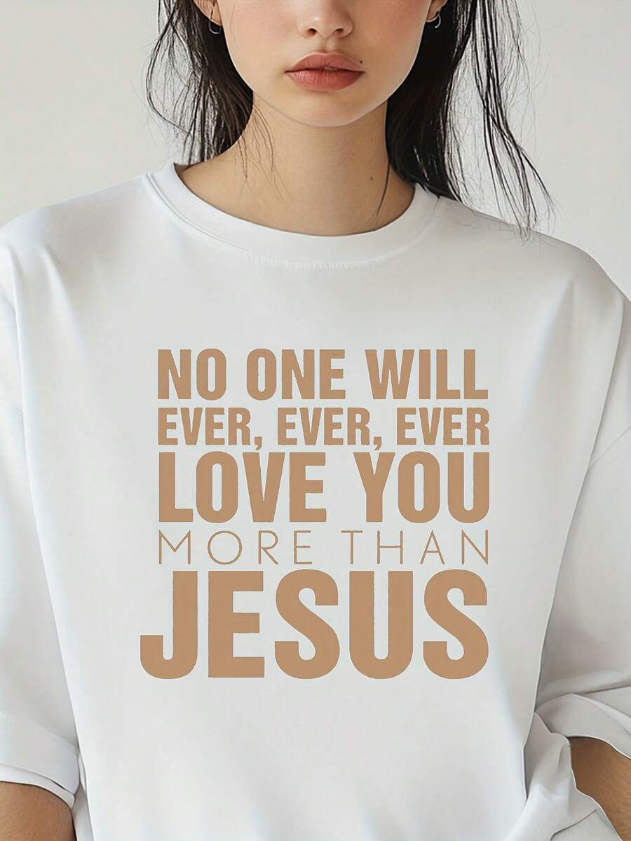 Nadie te amará más que Jesús. Disponible en varios colores, camiseta de corte holgado, camiseta de fe de verano de gran tamaño, camiseta de manga corta de 180G, adecuada para el Día de la Madre, Navidad, Pascua, fabricada en los EE.UU. - Blanco - Ver 1