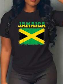 Camiseta 100% Algodón con Bandera de Jamaica, Estilo Vintage, Souvenir de Jamaica, para Viajes y Vacaciones, Camiseta Gráfica para Hombre y Mujer, Cuello Redondo, Moda Clásica, Tops de Verano para Vacaciones - Negro - Ver 1