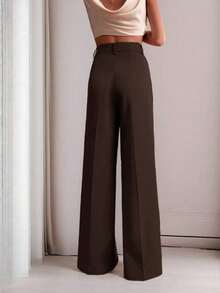 Elegant Women's Wide-Leg Pants - Features Inner Lining - Coffee Brown - View 3