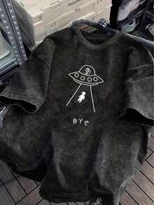 1 pieza de camiseta de manga corta negra lavada vintage de 230 g, hecha a mano con cariño - Talla grande para hombres y mujeres, con un corte holgado y diseños retro impresos. Esta camiseta de manga corta y cuello redondo es adecuada para uso unisex en verano, al aire libre y para vestimenta casual. Camia Elegant Mujer Motif Ropa de Mujer 180g Algodón 100%. - Negro - Ver 1