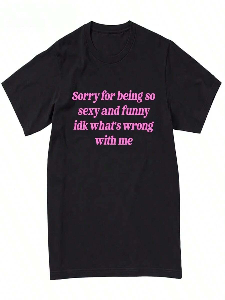 Lo siento, soy muy sexy, eslogan en inglés, camiseta divertida y sexy de manga corta, camiseta divertida estilo Harajuku, ropa de mujer, camisa. - Negro - Ver 1