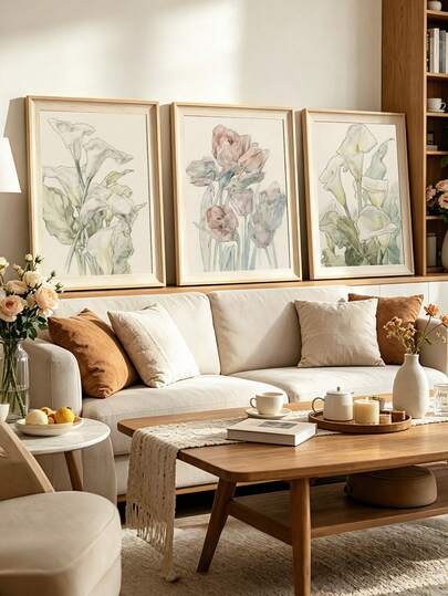 3 Pieces Flowers Painting Posters Tulip Hanging Pictures Leaves Hanging Picture Abstract Wall Arts Botanical Wall Artwork Aestheic Wall Prints Kitchen Wall Decor Living Room Decoration No Frame