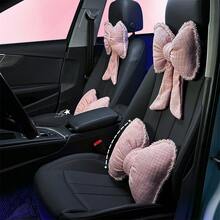 1pc Car Headrest Neck Pillow, Bow Decor Lumbar Support Cushion, Suitable For All Seasons - A - View 2
