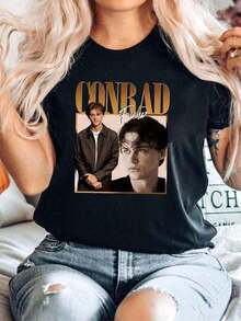 180g Pure Cotton Conrad Fisher Vintage Style T Shirt Team SweaT The Summer I Turned Pretty Print Round Neck Short Sleeve Casual Comfortable For Women Slightly Designer Clothes Breathable Streetwear Homme Fashion Graphic Soft Stretched Unisex Top For Everyday Wear Versatile Stylish - Negro - Ver 7