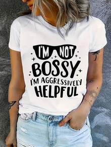 Camiseta de Mujer con Diseño Simple y Eslogan "No Soy Mandona" - Divertida y Alegre Camiseta de Mujer con Estampados de Letras y Estrellas, Transpirable, de Manga Corta y Cuello Redondo, Ideal para el Verano y el Uso Diario (lavable a máquina) Elegante y Práctica para el Verano - Blanco - Ver 3