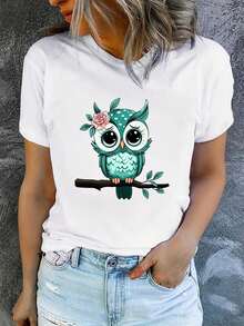Camiseta de verano para mujer, de manga corta y estampada, moderna y casual, lavable a máquina, ajuste cómodo, estampado plano 2D. - Blanco_09 - Ver 6