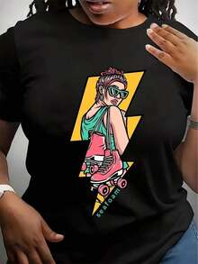 Camiseta de chica "Lightning Bolt Roller" de Seafoam Surf Design.Camiseta de Patinaje sobre Ruedas.Camiseta de Roller Derby.Camiseta de tienda de patinetas. - Negro - Ver 1