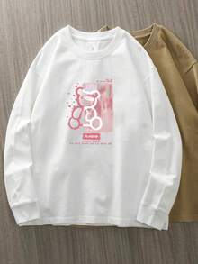 Camiseta con estampado de camisa casual para mujer, manga corta y cuello redondo, moda urbana local de primavera/verano camiseta unisex. 2K9J - Oso rosa de manga larga de alta calidad - Ver 12