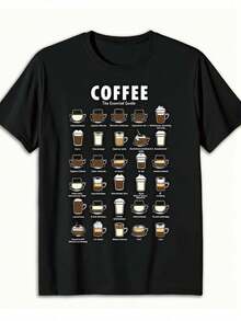 Unisex Black T-Shirt For Coffee Enthusiasts, With Bean And Cup Print, Soft, Lightweight, Durable, Machine Washable, Casual Wear, Gift For Coffee Lovers, Men And Women - 黑色 - 查看 7
