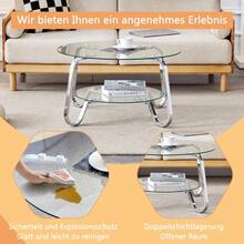 Retro Minimalist Style Metal Frame Double Layer Tempered Glass Coffee Table, Add A Touch Of Elegance To Your Living Room - Silver - View 8