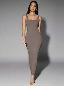Vestido de tirantes sólido - Marrón Mocha - Ver 6