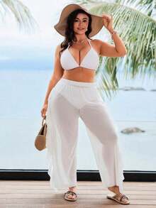 Cubre de talla grande con diseño de flequecitos, ideal para el verano - Blanco - Ver 3